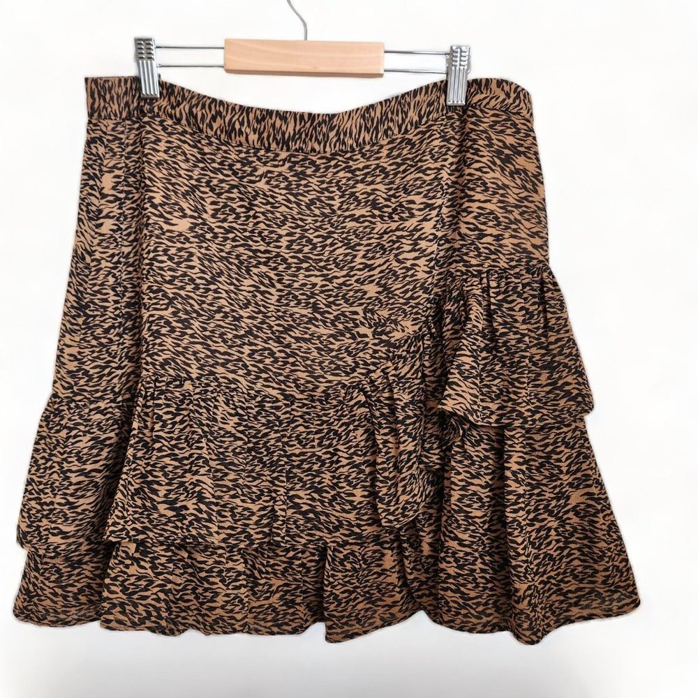 Ted Baker Animal Print Tiered Mini Skirt Womens Size‎ 4 Brown Cheetah Chiffon